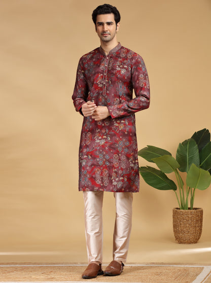 Wine Embroidered Kurta Pajama | TULA