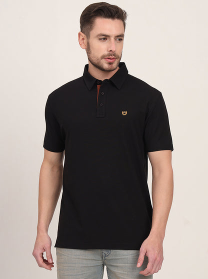 Black Solid Slim Fit Polo T-Shirt | JadeBlue