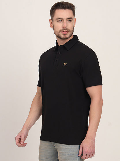 Black Solid Slim Fit Polo T-Shirt | JadeBlue