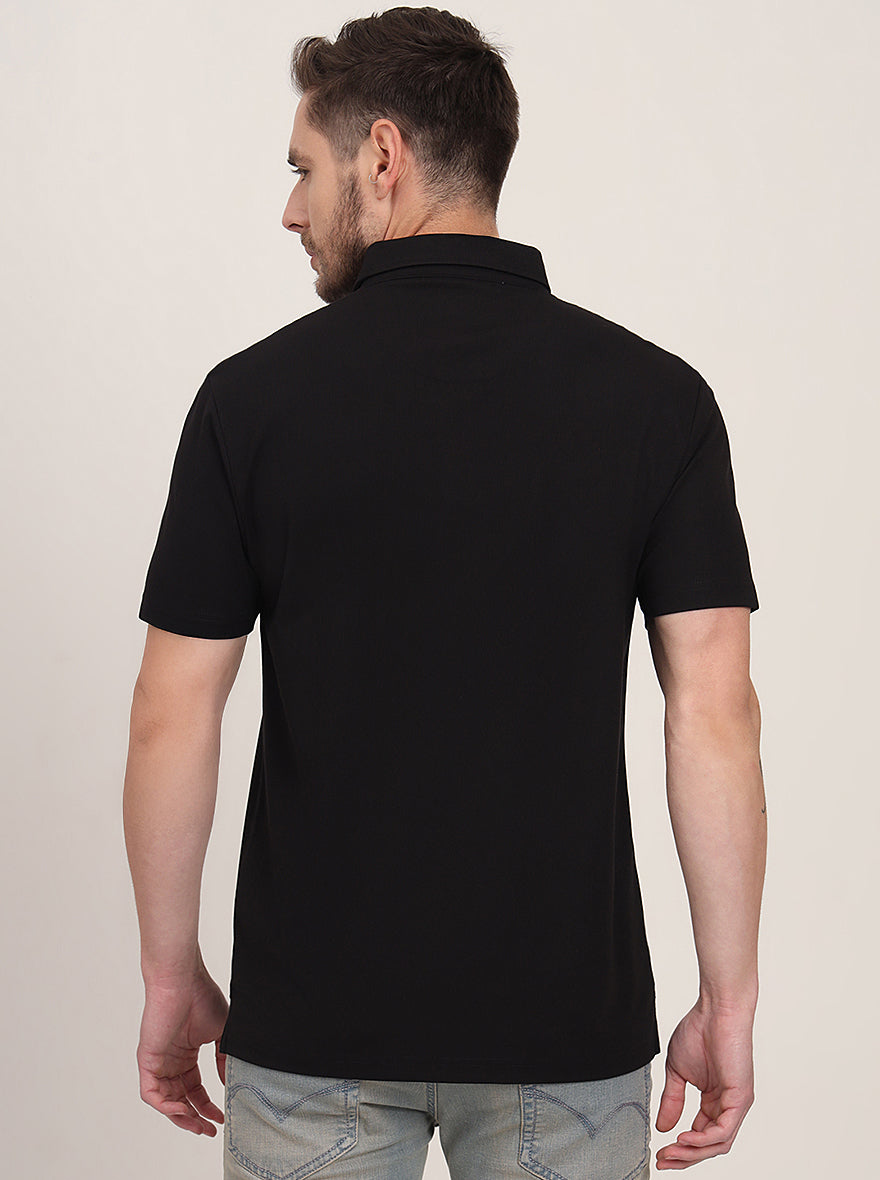 Black Solid Slim Fit Polo T-Shirt | JadeBlue