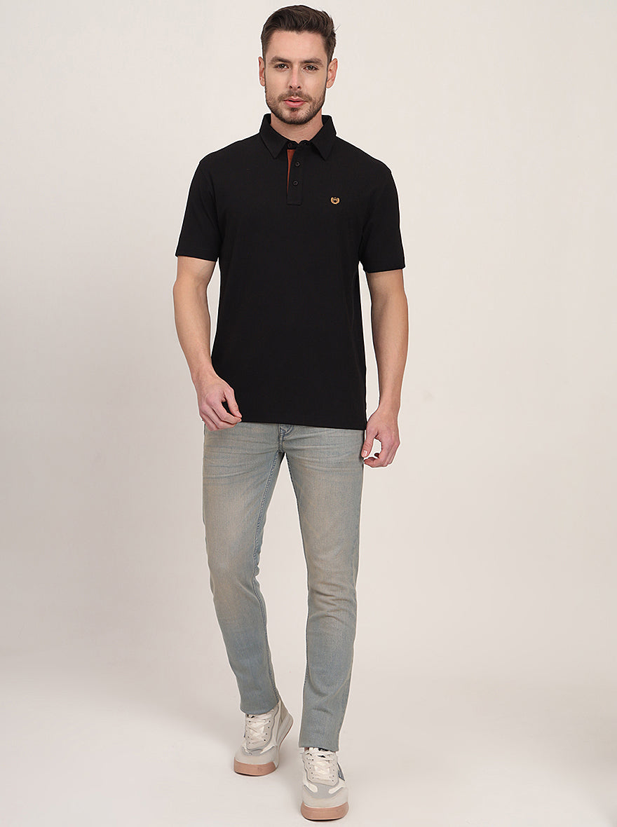 Black Solid Slim Fit Polo T-Shirt | JadeBlue