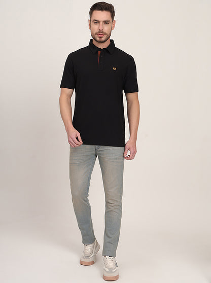 Black Solid Slim Fit Polo T-Shirt | JadeBlue