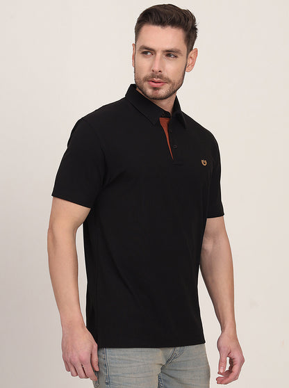Black Solid Slim Fit Polo T-Shirt | JadeBlue