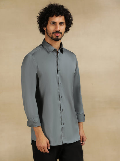 Grey Solid Slim Fit Casual Shirt | JadeBlue