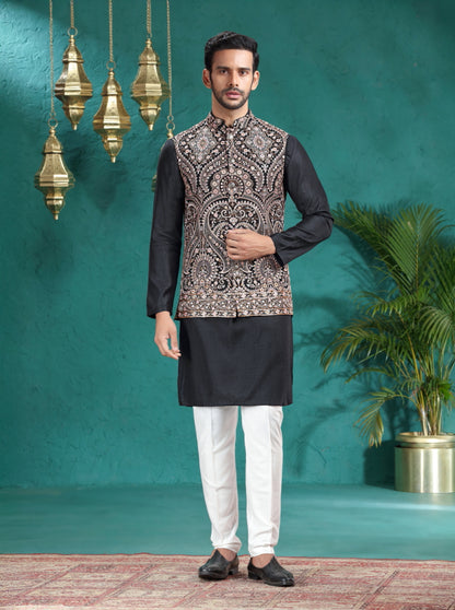 Black Embroidered Bandhgala Jacket | TULA