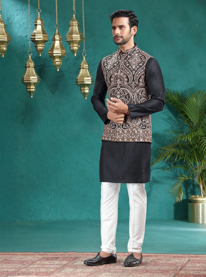 Black Embroidered Bandhgala Jacket | TULA