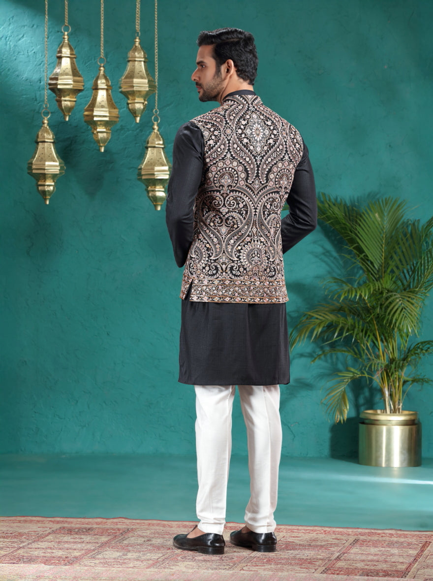 Black Embroidered Bandhgala Jacket | TULA