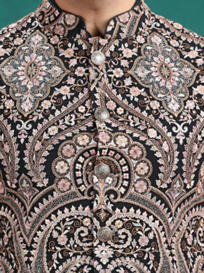 Black Embroidered Bandhgala Jacket | TULA