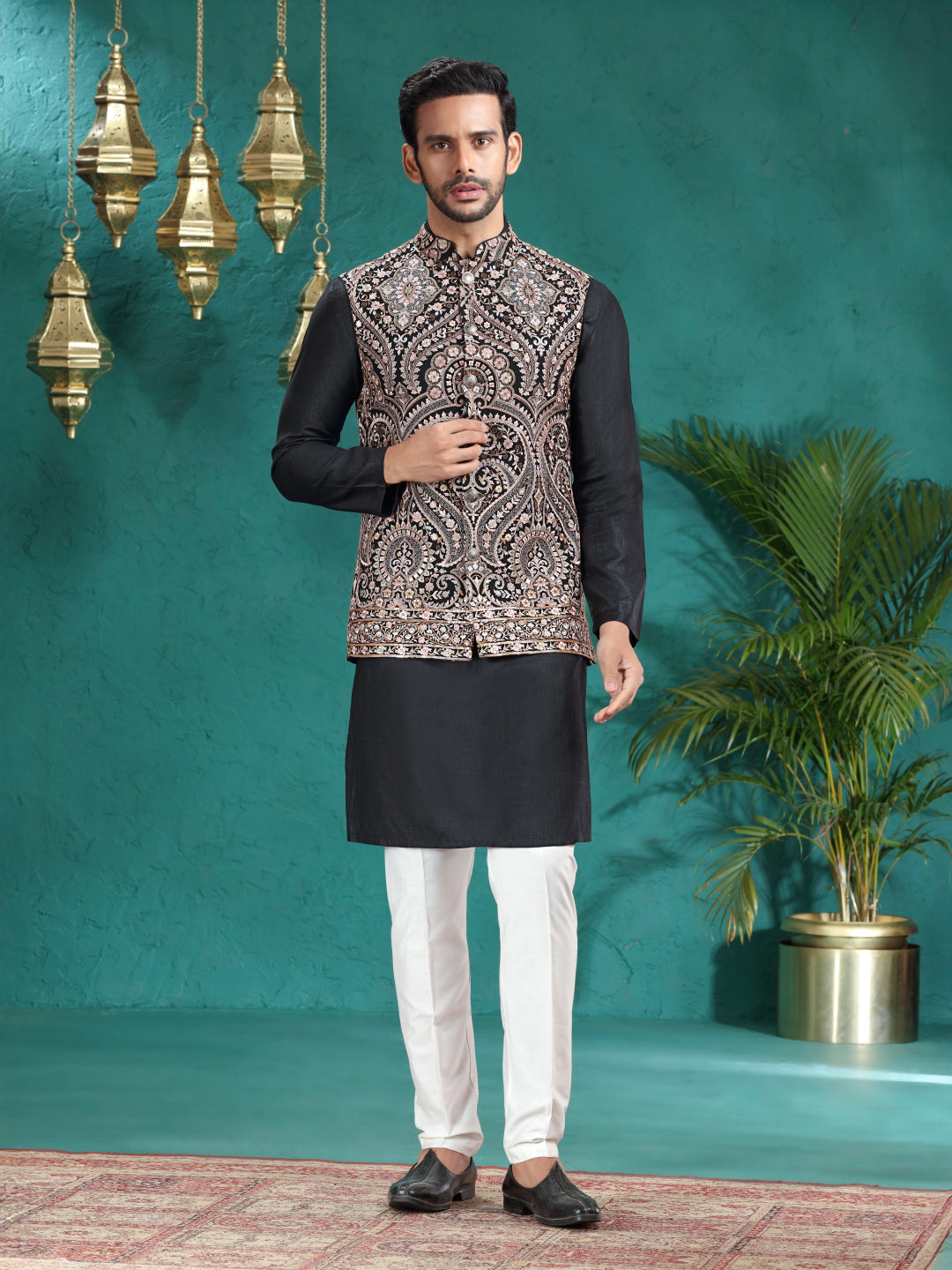 Black Embroidered Bandhgala Jacket | TULA