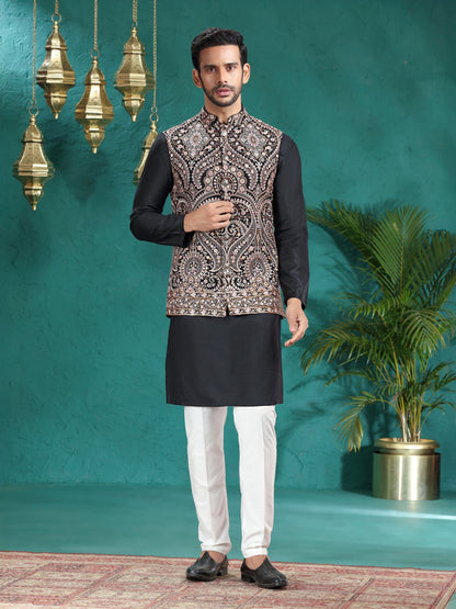 Black Embroidered Bandhgala Jacket | TULA