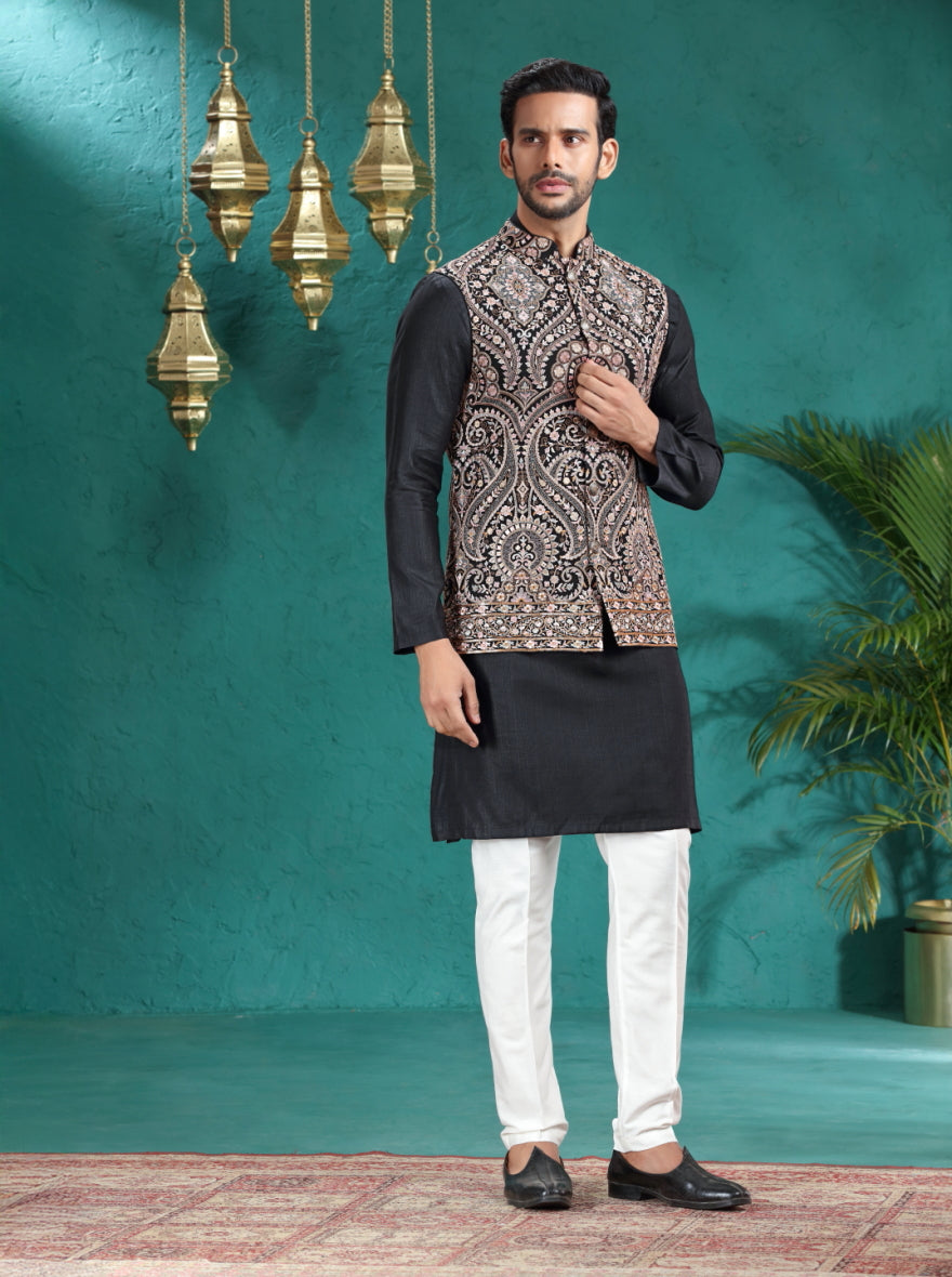 Black Embroidered Bandhgala Jacket | TULA