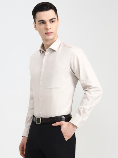 Beige Solid Regular Fit Formal Shirt | JadeBlue