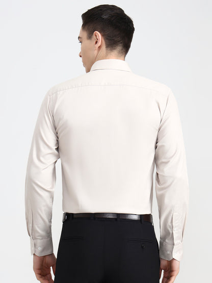 Beige Solid Regular Fit Formal Shirt | JadeBlue