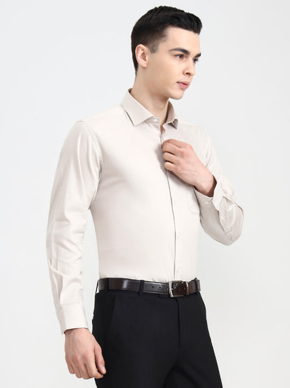 Beige Solid Regular Fit Formal Shirt | JadeBlue