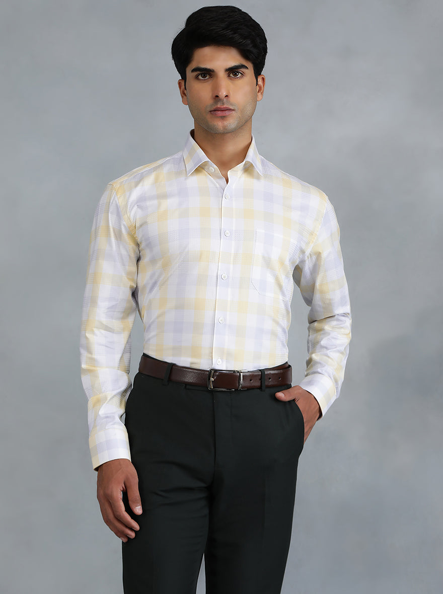 Light Yellow Checked Regular Fit Formal Shirt | JadeBlue