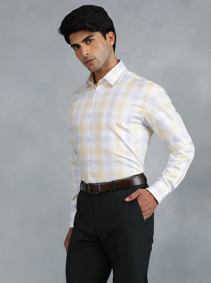 Light Yellow Checked Regular Fit Formal Shirt | JadeBlue