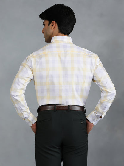 Light Yellow Checked Regular Fit Formal Shirt | JadeBlue