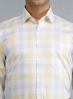 Light Yellow Checked Regular Fit Formal Shirt | JadeBlue