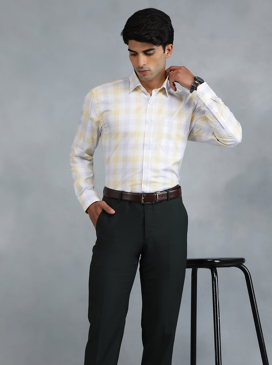 Light Yellow Checked Regular Fit Formal Shirt | JadeBlue