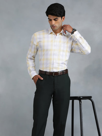 Light Yellow Checked Regular Fit Formal Shirt | JadeBlue
