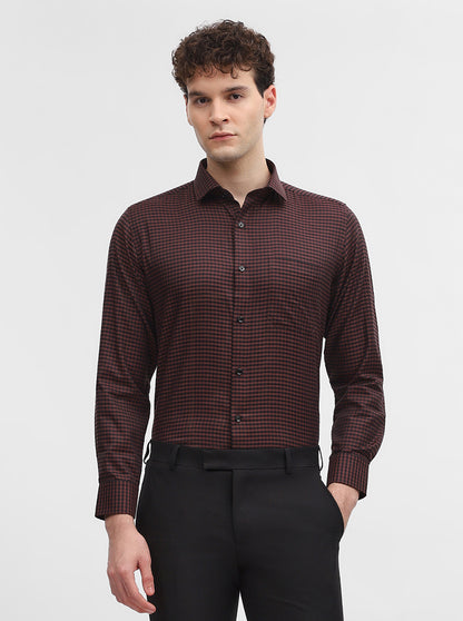 Maroon Checked Slim Fit Formal Shirt | Greenfibre