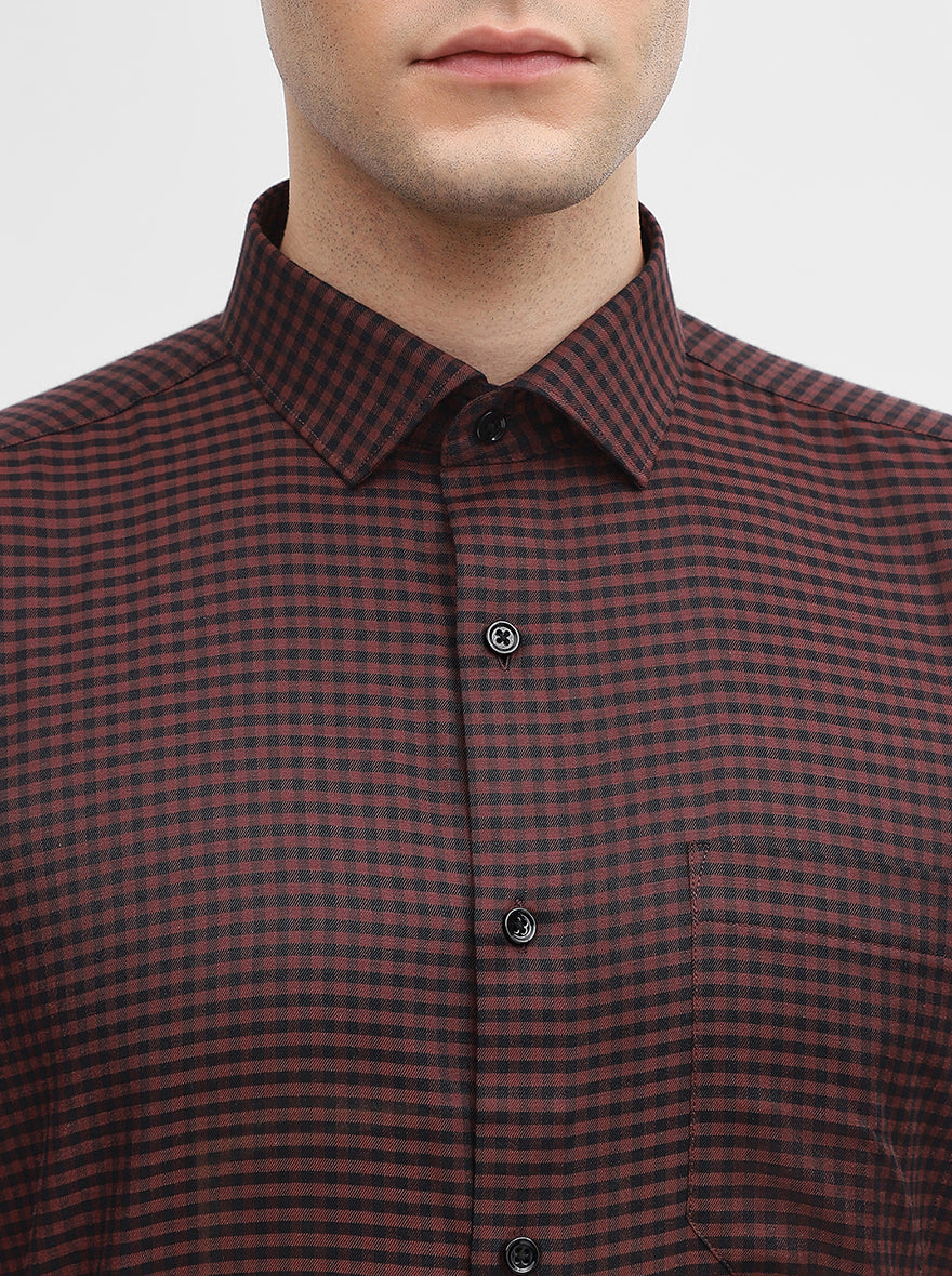 Maroon Checked Slim Fit Formal Shirt | Greenfibre