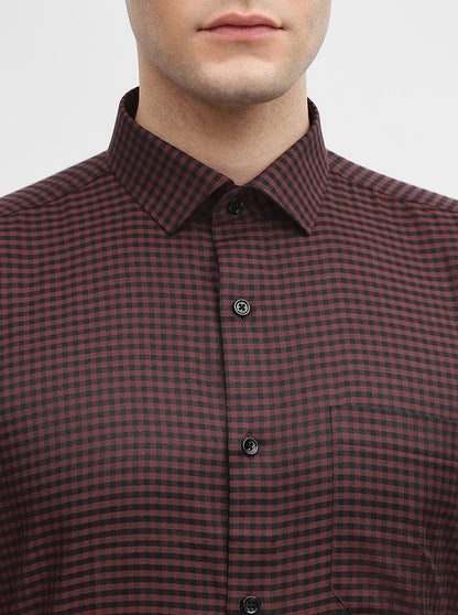 Maroon Checked Slim Fit Formal Shirt | Greenfibre