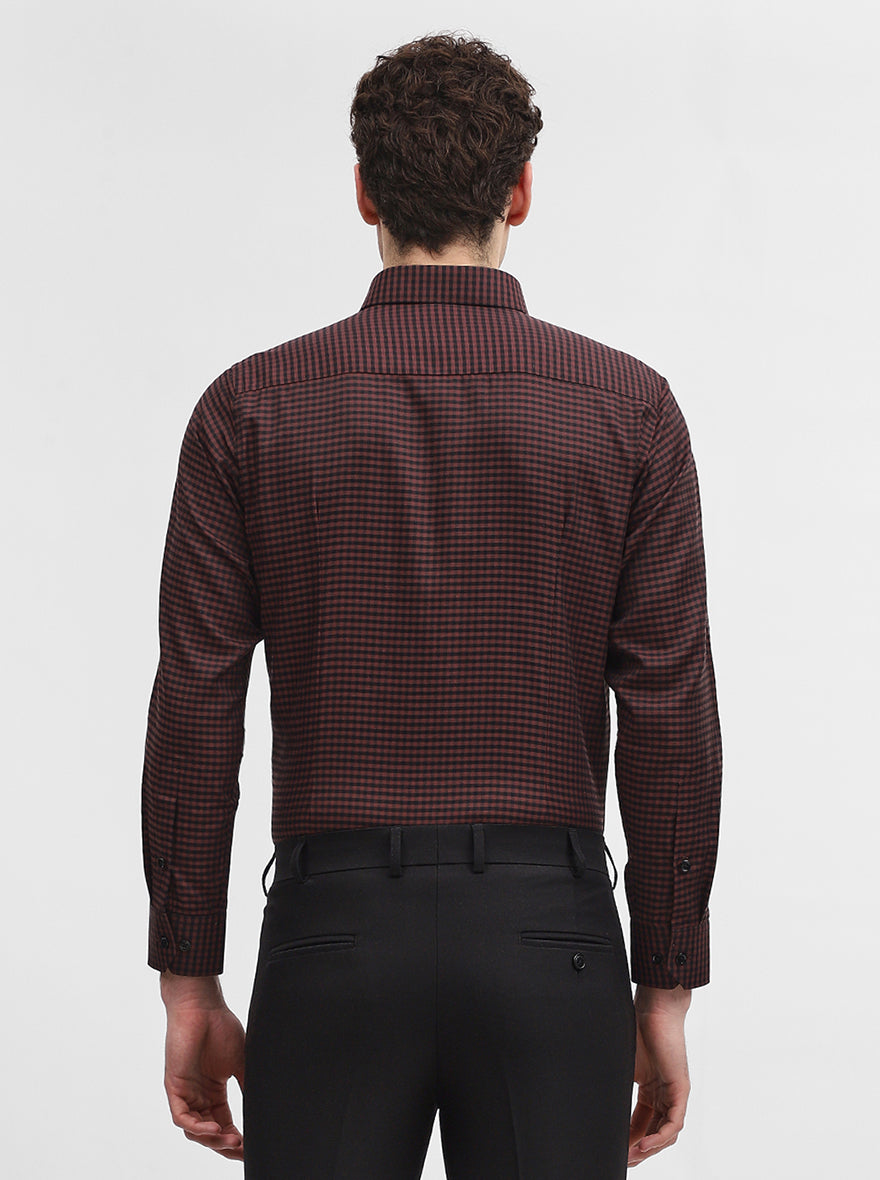 Maroon Checked Slim Fit Formal Shirt | Greenfibre