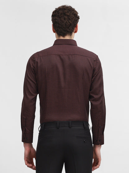 Maroon Checked Slim Fit Formal Shirt | Greenfibre