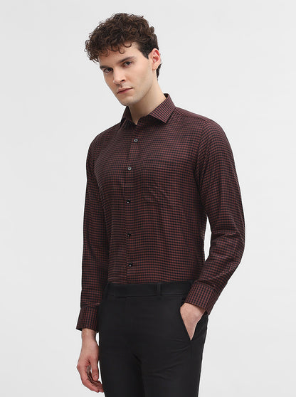 Maroon Checked Slim Fit Formal Shirt | Greenfibre