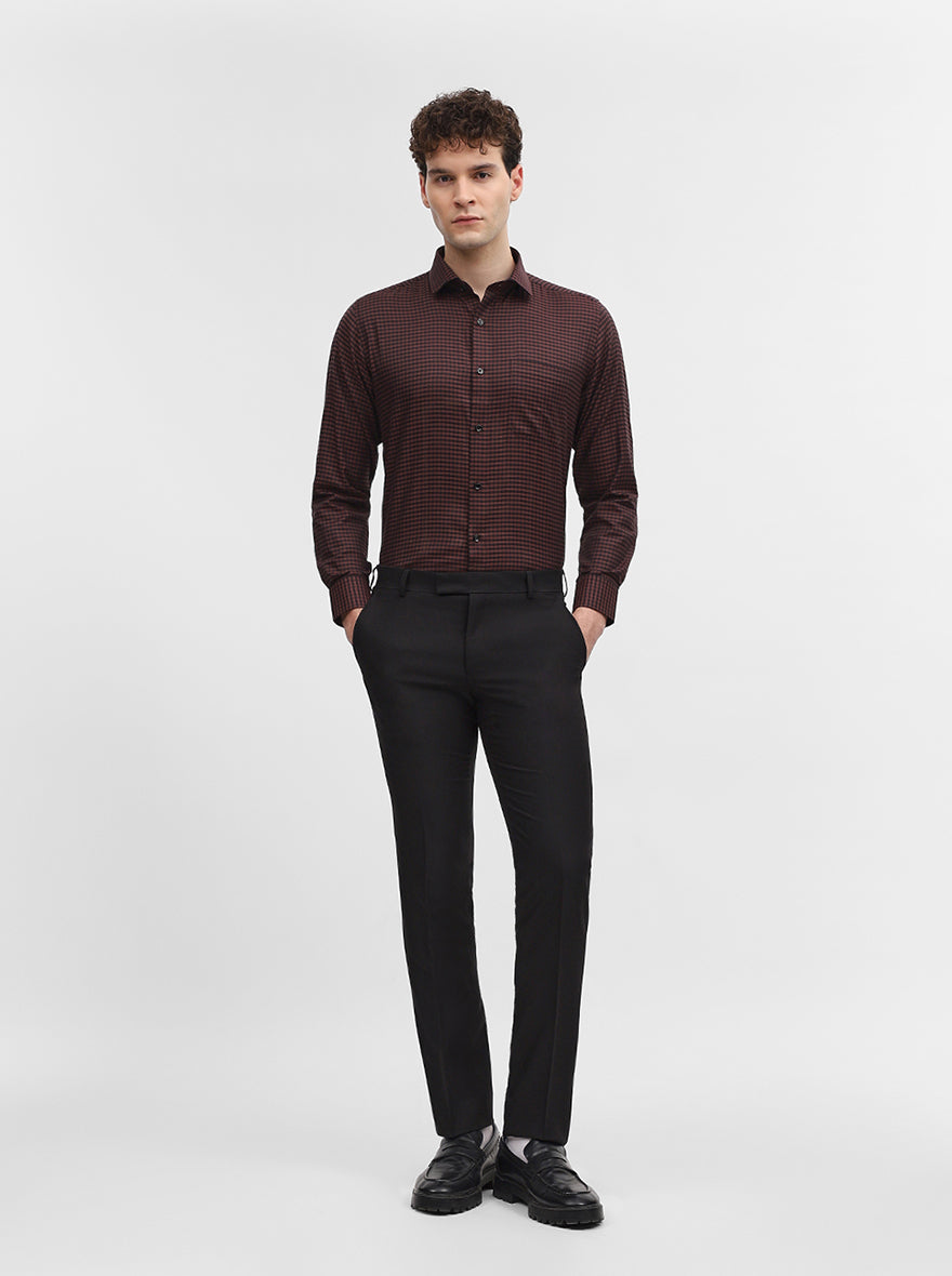Maroon Checked Slim Fit Formal Shirt | Greenfibre