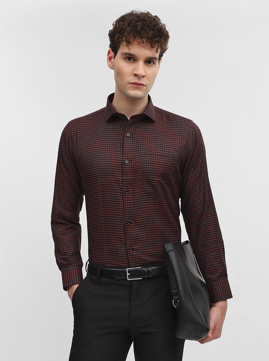 Maroon Checked Slim Fit Formal Shirt | Greenfibre