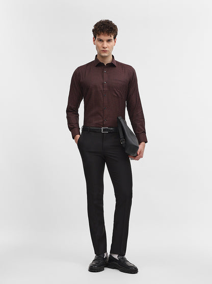 Maroon Checked Slim Fit Formal Shirt | Greenfibre