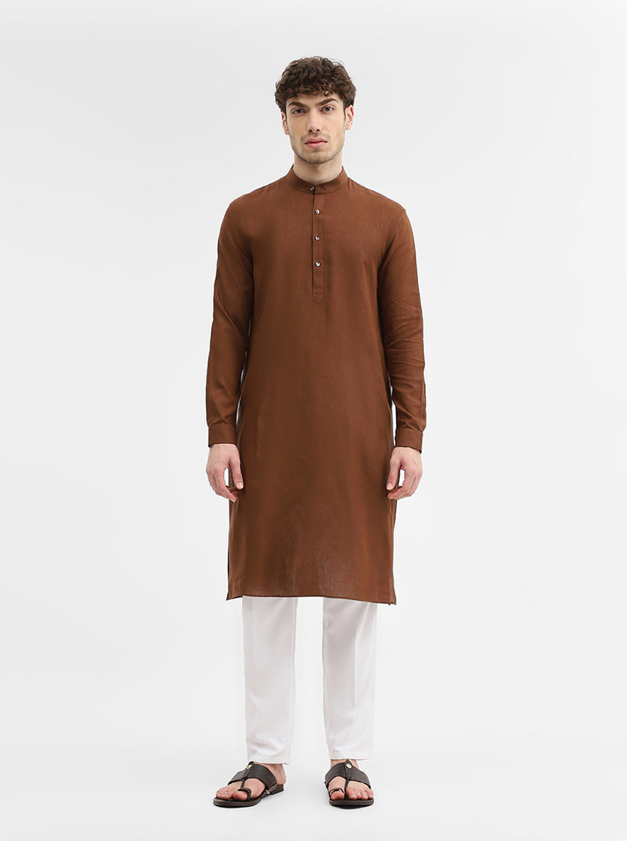 Brown Solid Modi Kurta | JadeBlue