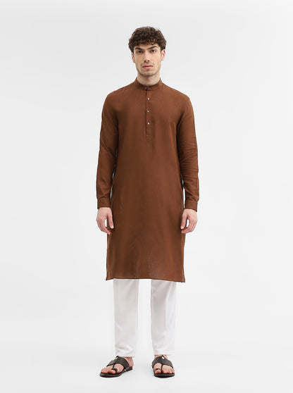 Brown Solid Modi Kurta | JadeBlue