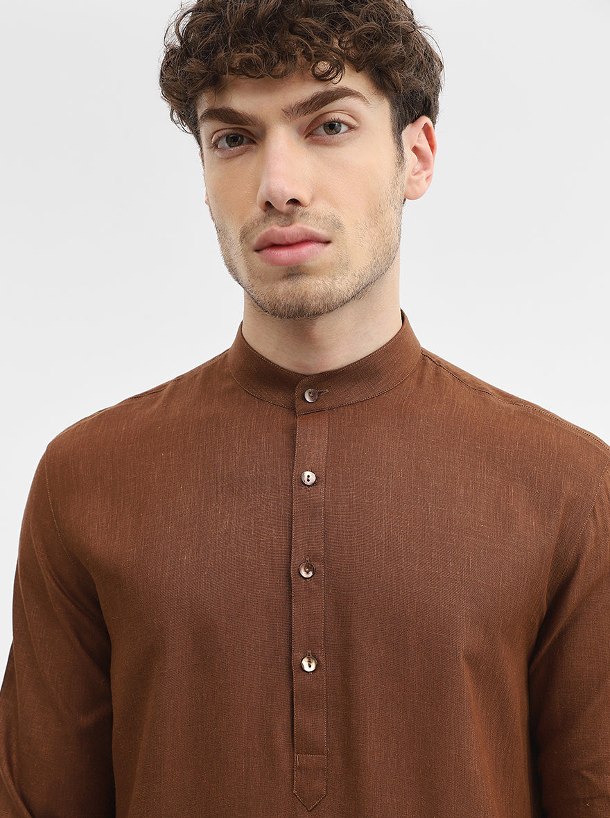 Brown Solid Modi Kurta | JadeBlue