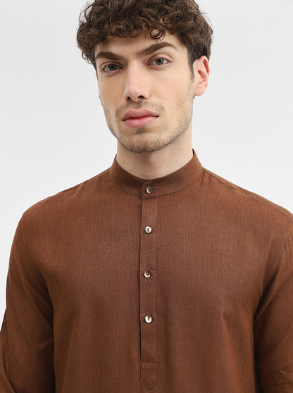 Brown Solid Modi Kurta | JadeBlue