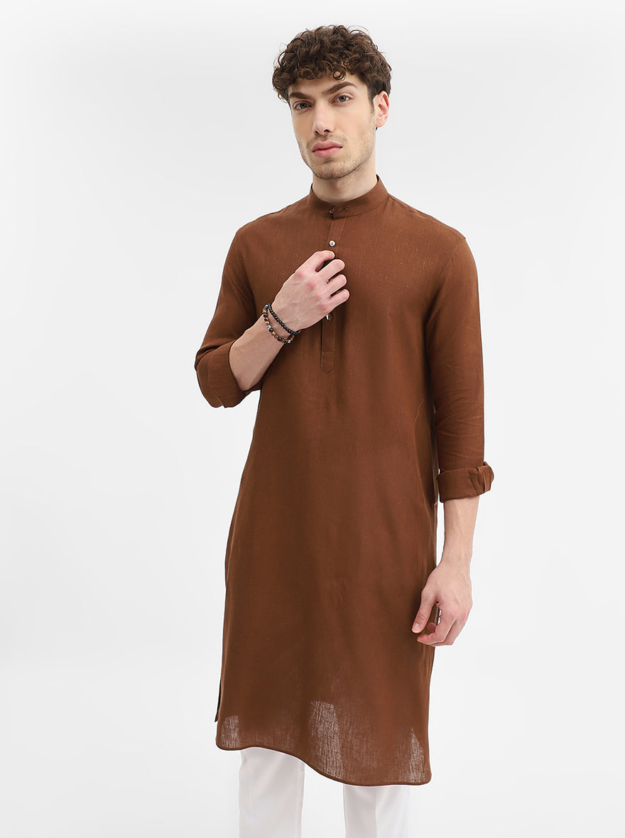 Brown Solid Modi Kurta | JadeBlue