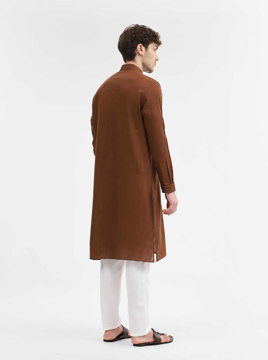 Brown Solid Modi Kurta | JadeBlue