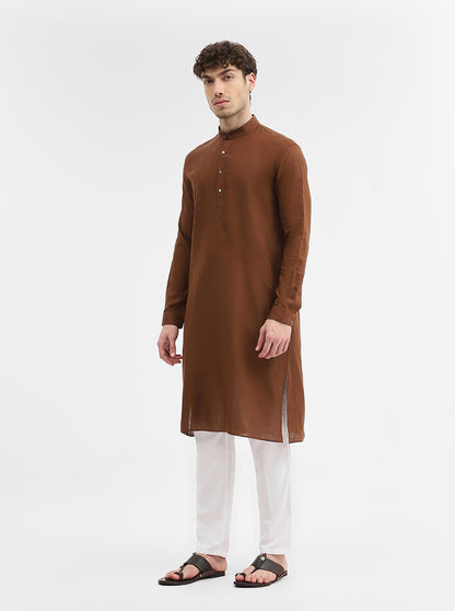 Brown Solid Modi Kurta | JadeBlue