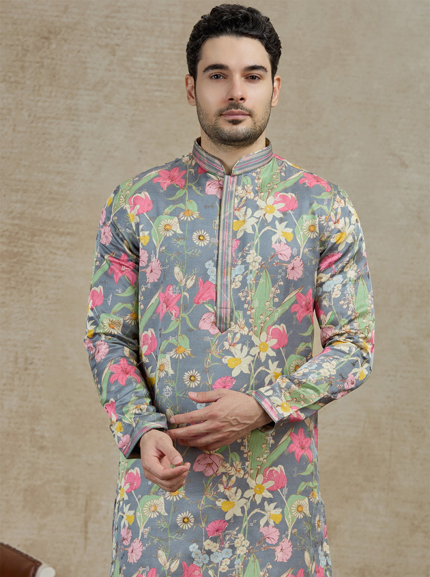 Olive Printed Kurta Pajama | Virasana