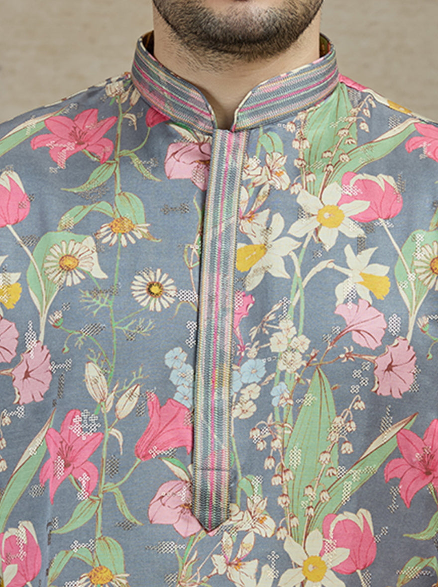 Olive Printed Kurta Pajama | Virasana