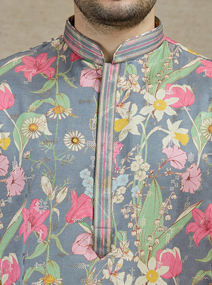 Olive Printed Kurta Pajama | Virasana