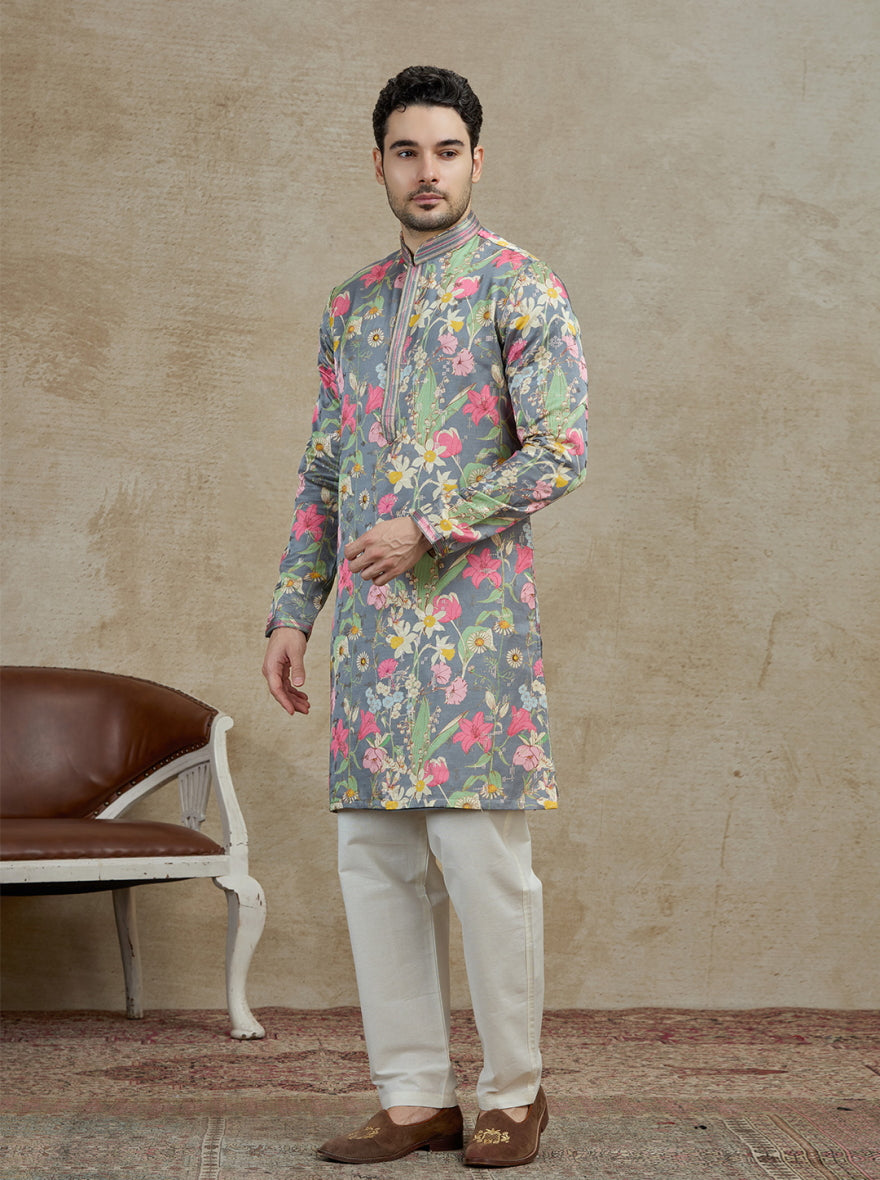 Olive Printed Kurta Pajama | Virasana
