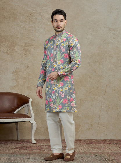 Olive Printed Kurta Pajama | Virasana