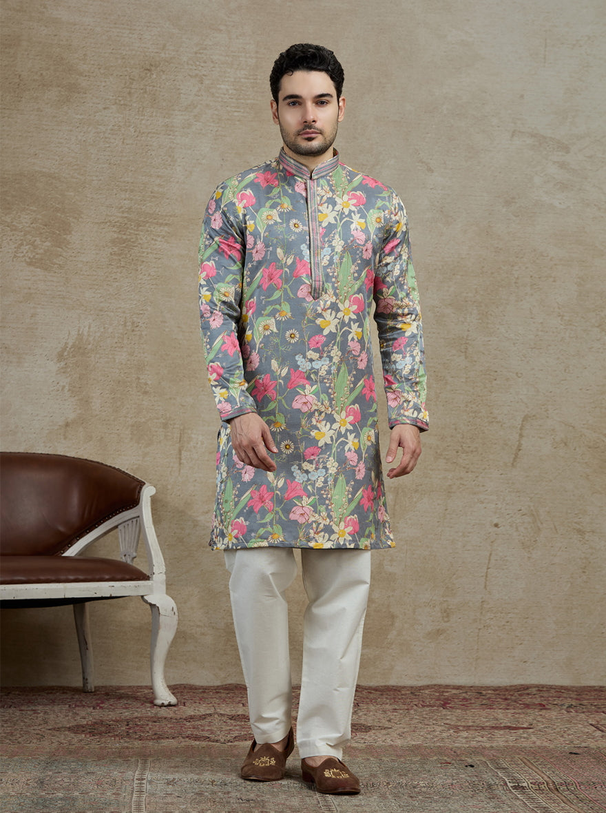 Olive Printed Kurta Pajama | Virasana