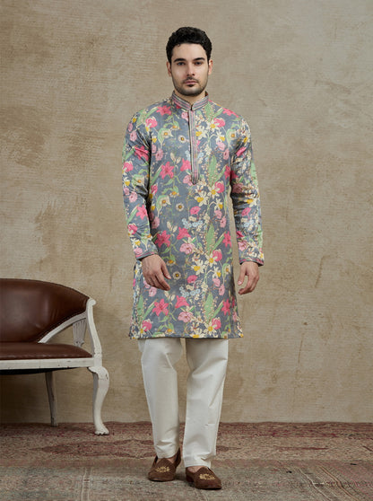 Olive Printed Kurta Pajama | Virasana