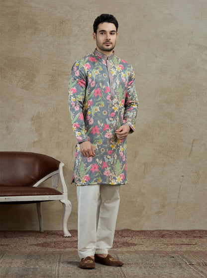 Olive Printed Kurta Pajama | Virasana