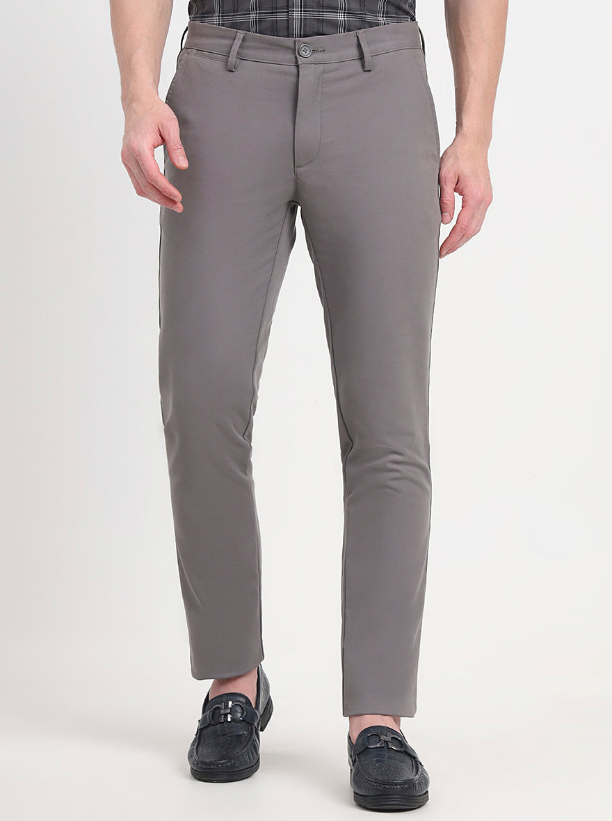 Grey Solid Uno Fit Casual Trouser | JadeBlue