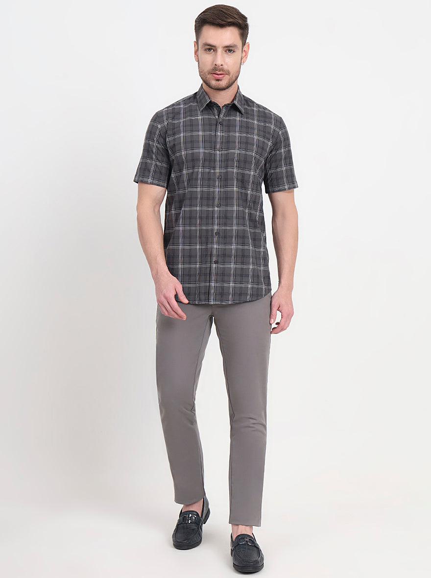 Grey Solid Uno Fit Casual Trouser | JadeBlue